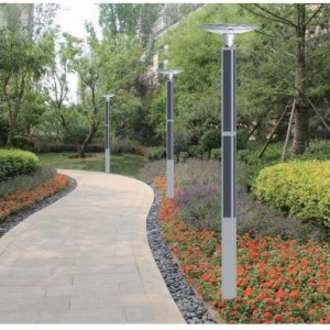 LED solar light post with flexible solar panel on square pole
