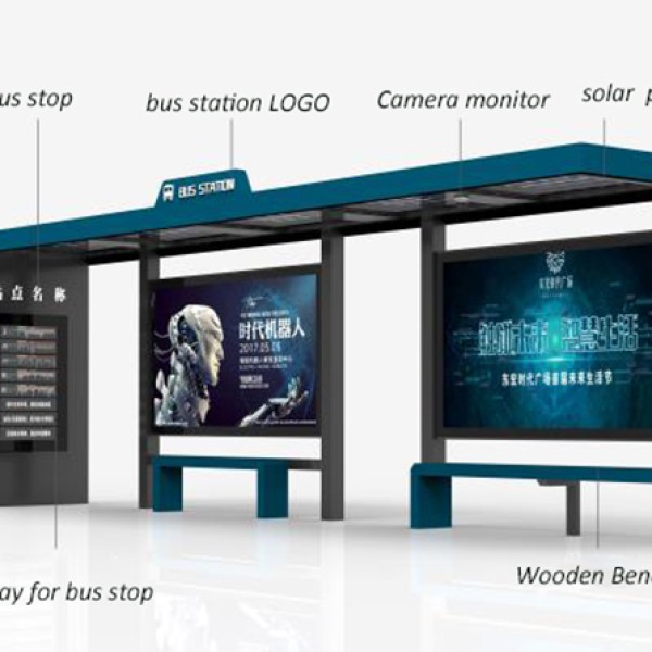 Smart Solar Bus Station Bus Stop With Glass Glass Solar Panels Construction