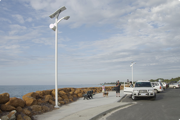 30W LED solar street light with flexible solar panel(Round battery box on pole)-Australia-NEWLIGHT ENERGY