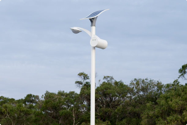 30W LED solar street light with flexible solar panel(Round battery box on pole)-Australia-NEWLIGHT ENERGY